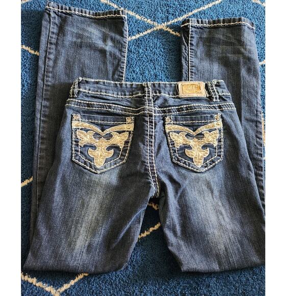 Miss Chic Denim - Miss Chic Women's Embellished Boot Cut Dark Wash Denim Jeans-9